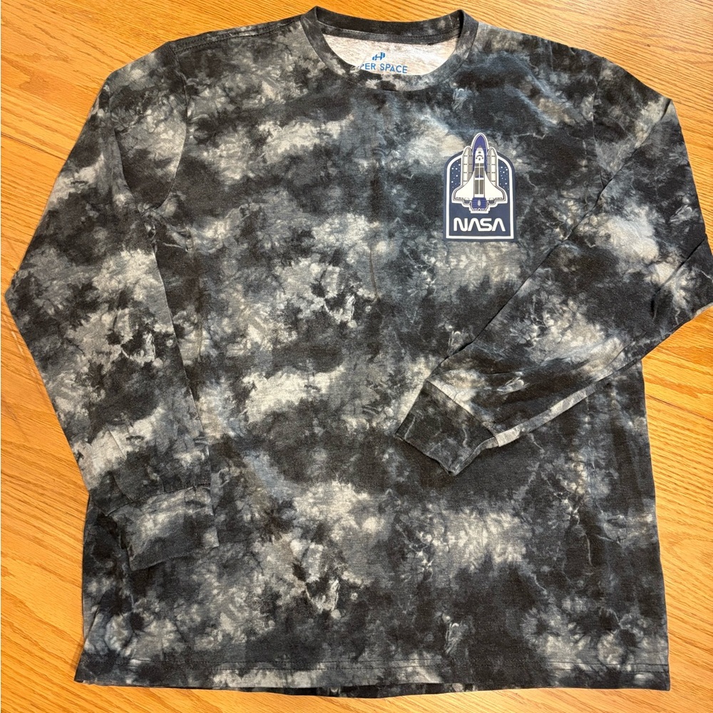 Hyper Space NASA Tie-Dye Long Sleeve Tee - Black and Gray Medium double sided